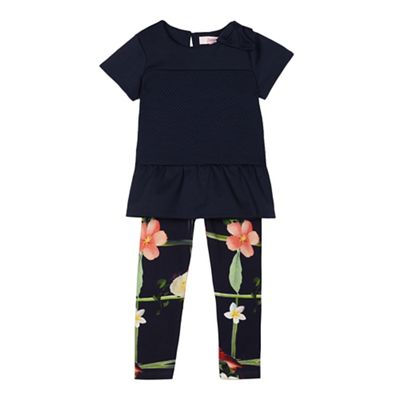 Girls' navy floral print leggings and top set